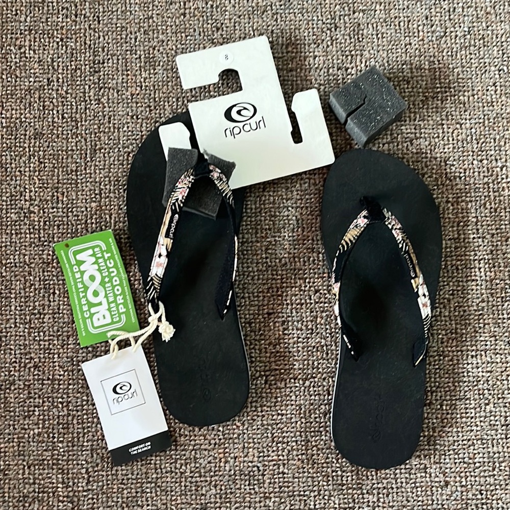 Rip Curl Black Flip Flops with Floral Straps